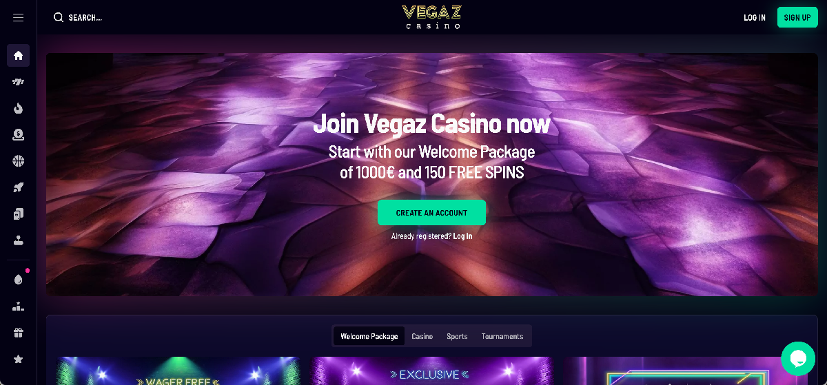 Vegaz casino main interface and navigation layout Vegaz casino main interface and navigation layout