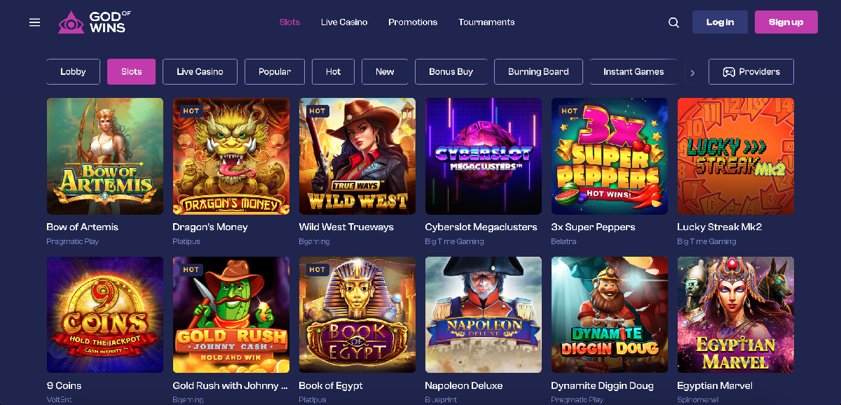 Pokies and live games at God of Wins