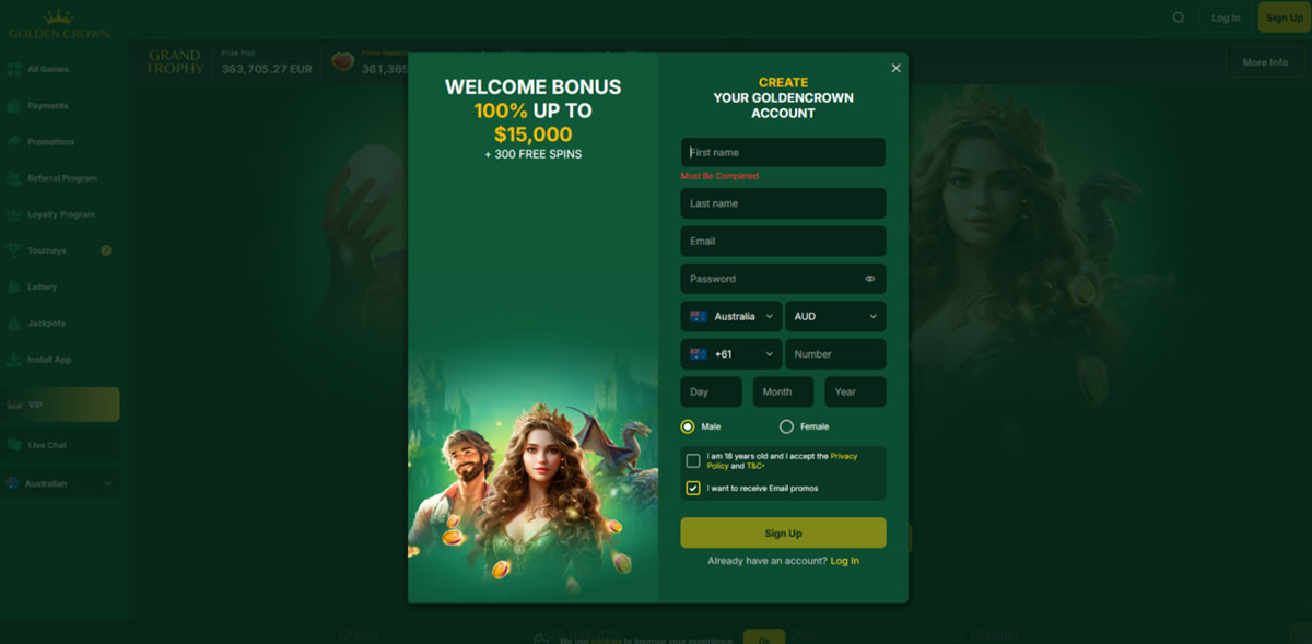 Golden Crown registration how to sign up and login Australia